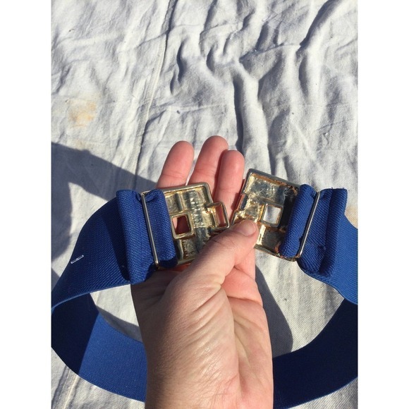 NEW Vintage womens fashion stretch dress belt cobalt blue gold buckle 80s 90s